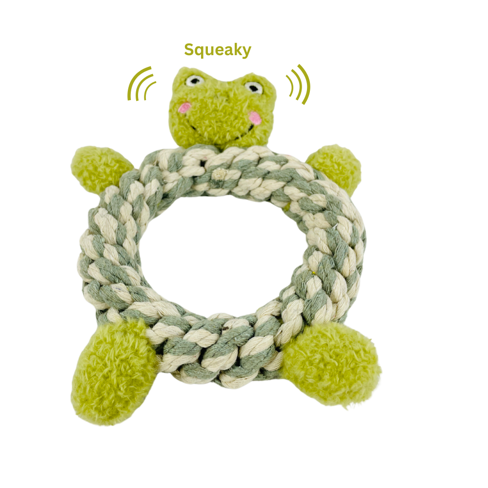 Frog Macrame Dog Toy- Plush, Squeaky - Knotty Pawz