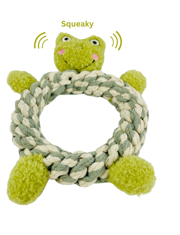 Frog Macrame Dog Toy- Plush, Squeaky - Knotty Pawz