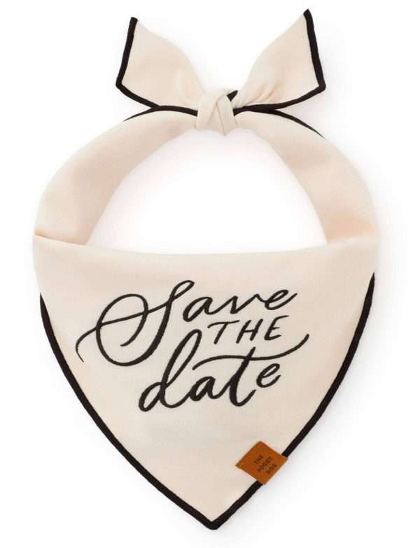 The Foggy Dog - Save the Date Embroidered Dog Bandana: S - up to 13”