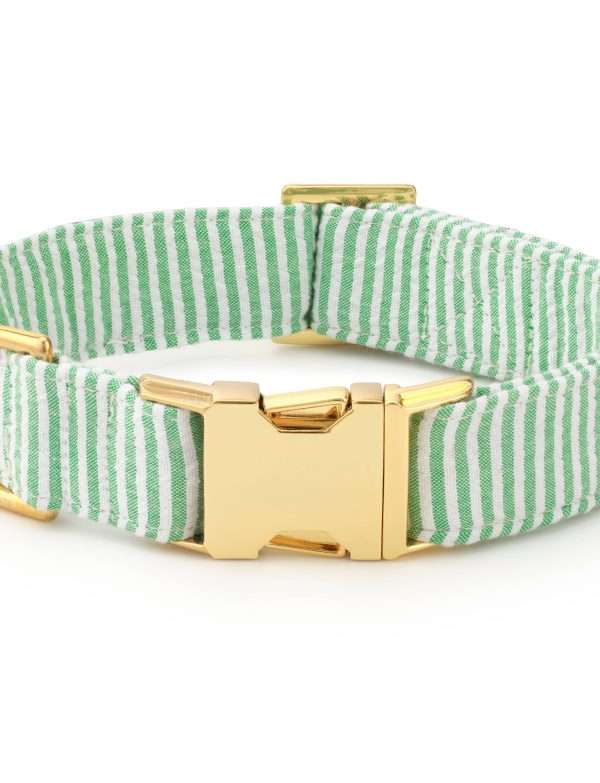 The Foggy Dog - Green Seersucker Dog Collar: M - 14-19”